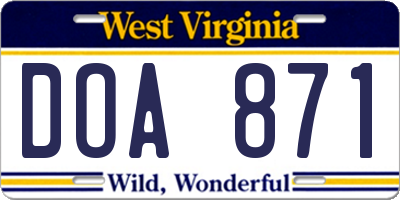 WV license plate DOA871