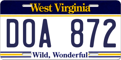 WV license plate DOA872