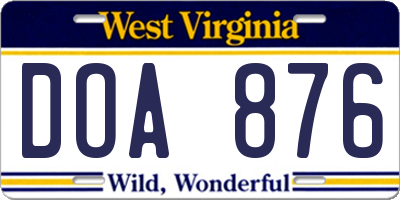 WV license plate DOA876