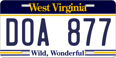 WV license plate DOA877