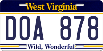 WV license plate DOA878