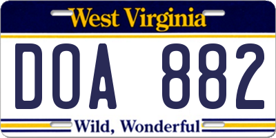 WV license plate DOA882