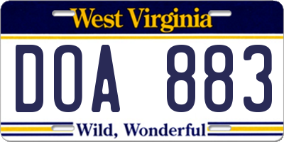 WV license plate DOA883