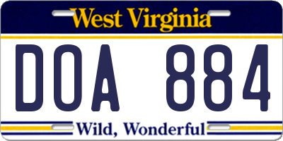 WV license plate DOA884
