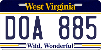 WV license plate DOA885