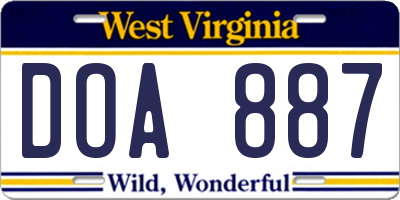 WV license plate DOA887