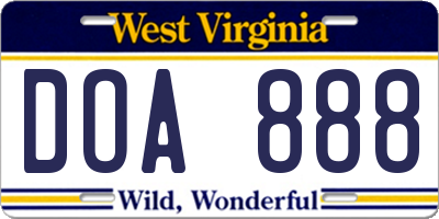 WV license plate DOA888
