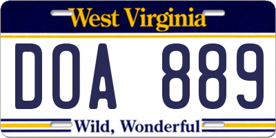 WV license plate DOA889
