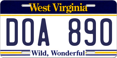 WV license plate DOA890