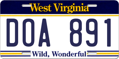 WV license plate DOA891