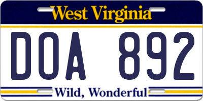 WV license plate DOA892