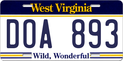 WV license plate DOA893