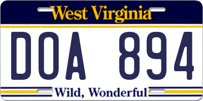 WV license plate DOA894