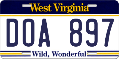 WV license plate DOA897