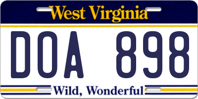 WV license plate DOA898