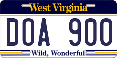 WV license plate DOA900