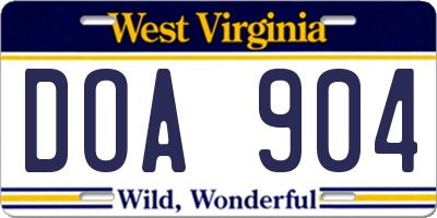 WV license plate DOA904
