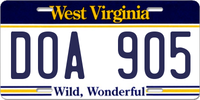 WV license plate DOA905