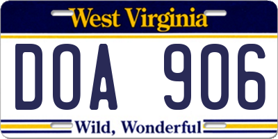 WV license plate DOA906