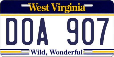 WV license plate DOA907