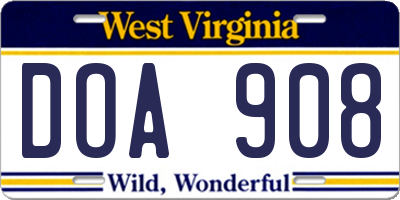 WV license plate DOA908