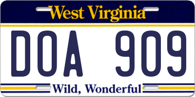 WV license plate DOA909