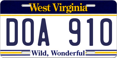 WV license plate DOA910