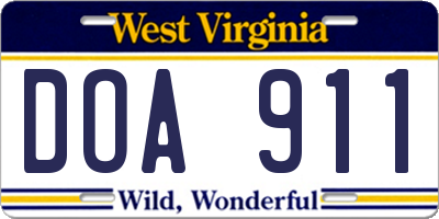 WV license plate DOA911