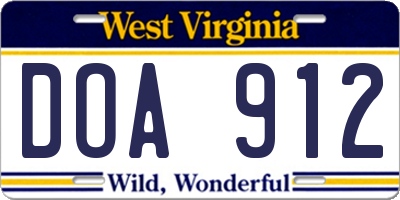 WV license plate DOA912