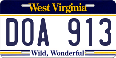 WV license plate DOA913