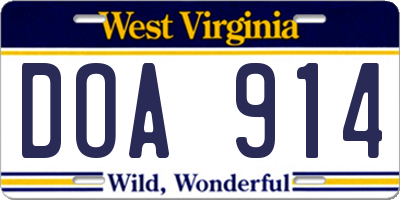 WV license plate DOA914