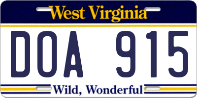 WV license plate DOA915