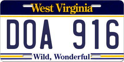 WV license plate DOA916