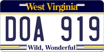 WV license plate DOA919