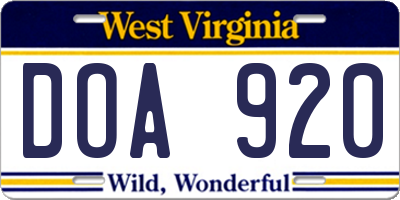 WV license plate DOA920