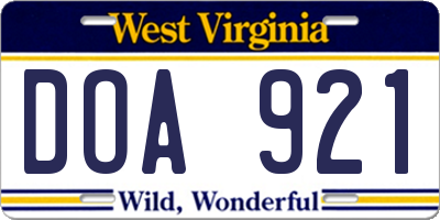 WV license plate DOA921
