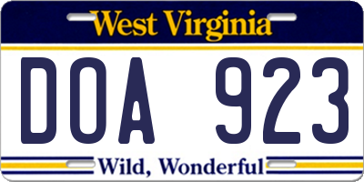 WV license plate DOA923