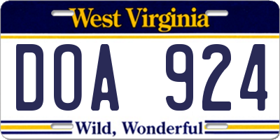 WV license plate DOA924