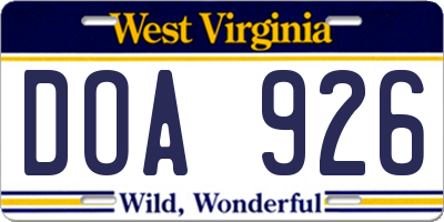 WV license plate DOA926