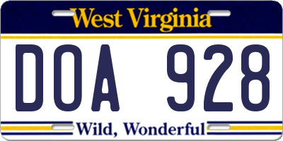 WV license plate DOA928