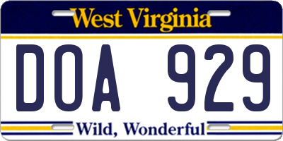 WV license plate DOA929