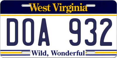 WV license plate DOA932