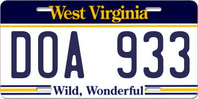WV license plate DOA933