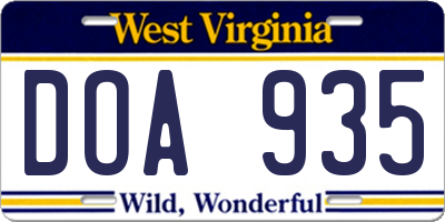 WV license plate DOA935