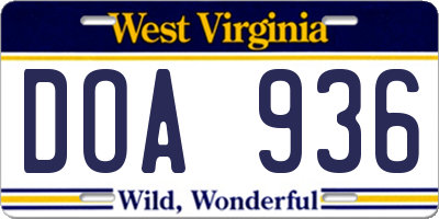 WV license plate DOA936