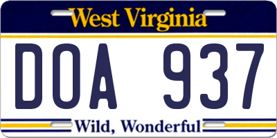 WV license plate DOA937