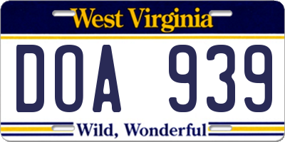 WV license plate DOA939