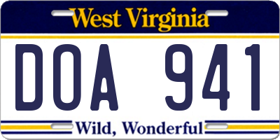 WV license plate DOA941