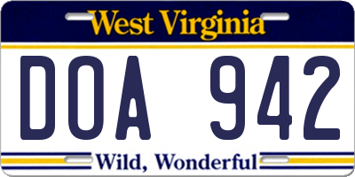 WV license plate DOA942