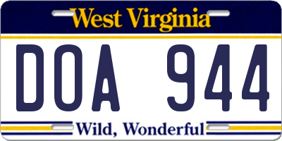 WV license plate DOA944